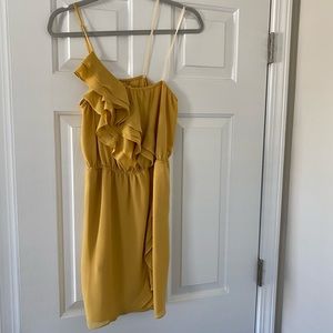BCBG Mustard One-Shoulder Dress - Size Small